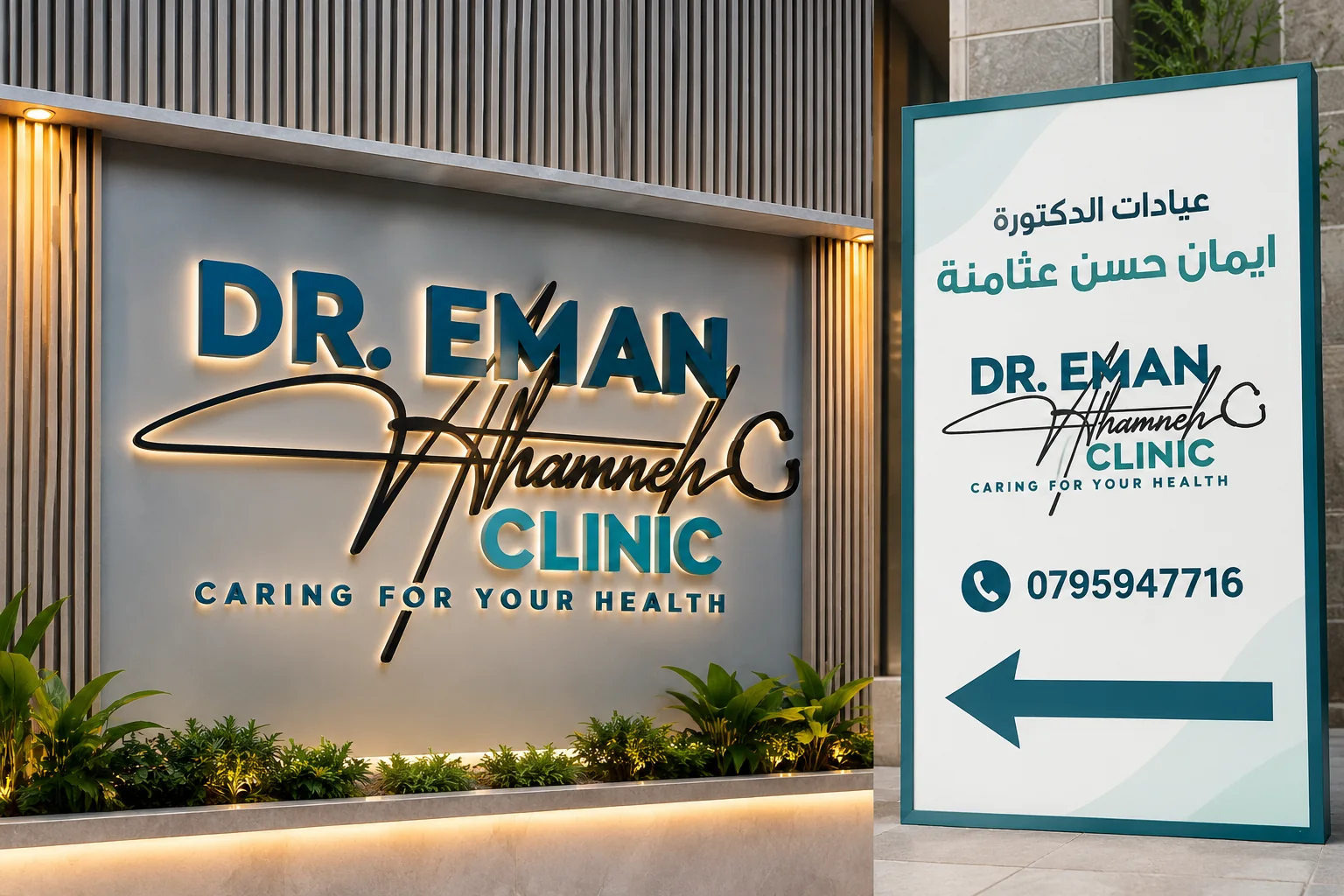 واجهة العيادة ولافتة الإرشاد